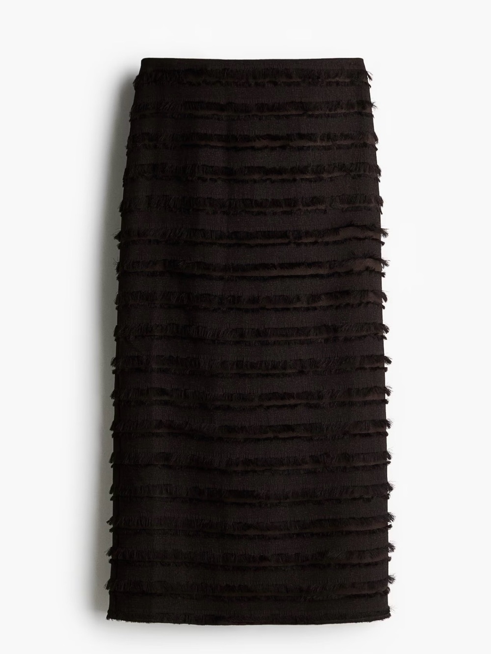 H&M Black Tiered Fringe Midi Pencil Skirt